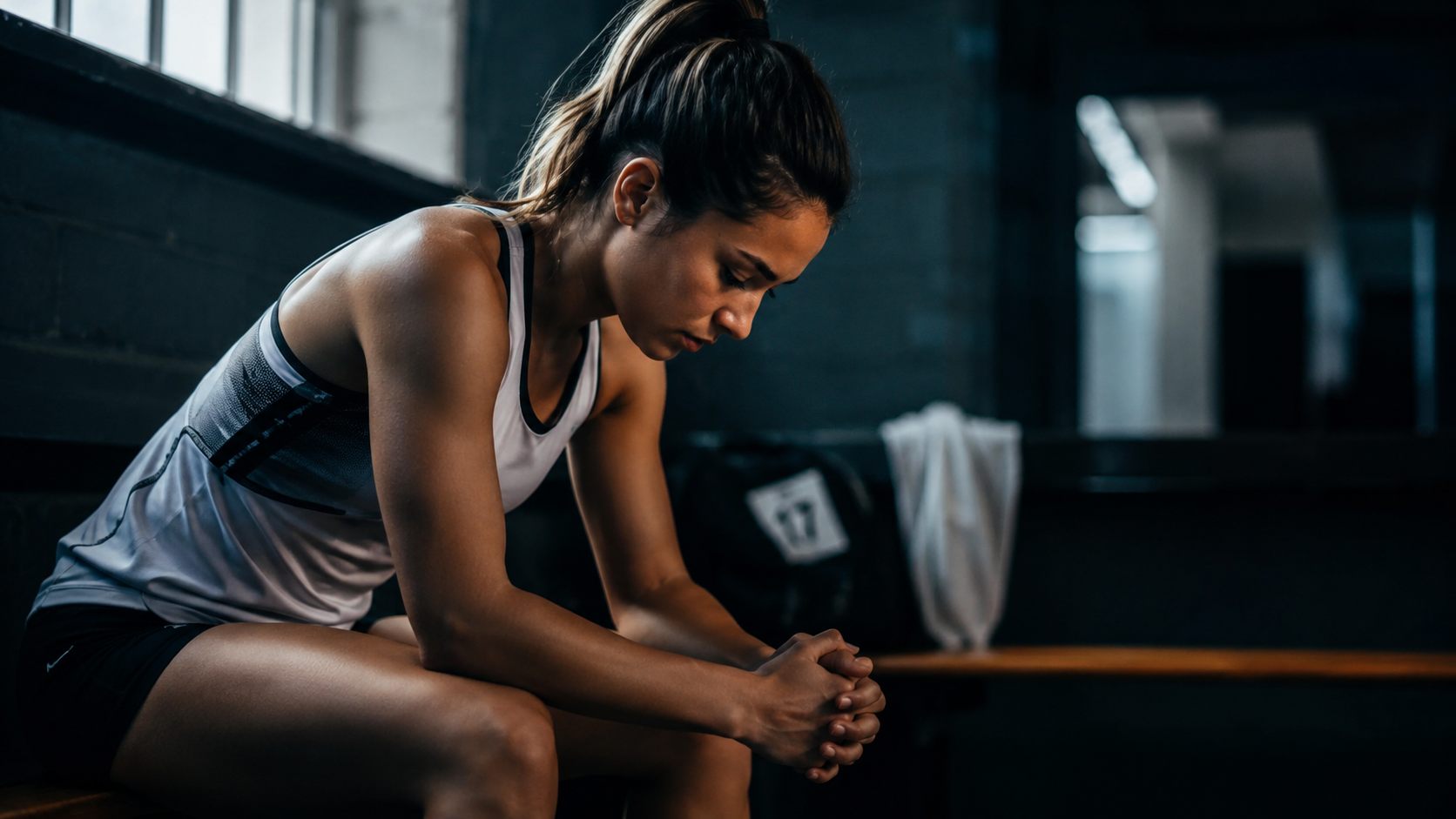 Deportista concentrada antes de una competencia